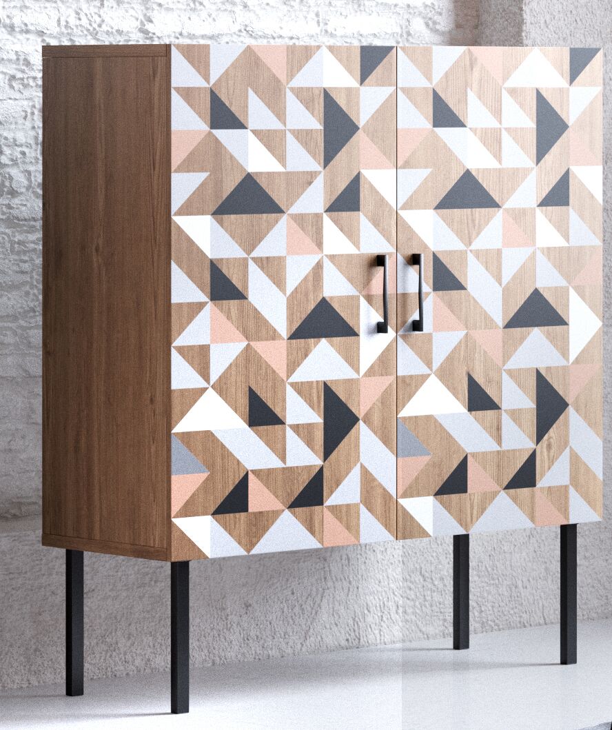Spectral - Highboard mit 2 Türen mit Soft-Close, bedruckter Front, tobacco oak mit schwarz matt lackierten Metallkomponenten - einrichten-24, Kommoden & Sideboards 