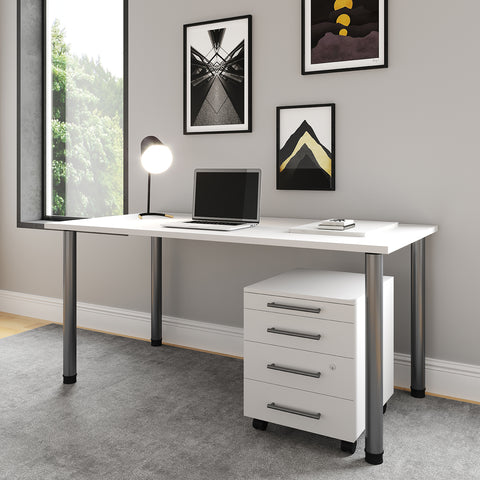 Neo - Schreibtisch, Computertisch, Sekretär, Gamingtisch, inkl  kleinem Rollcontainer, weiß